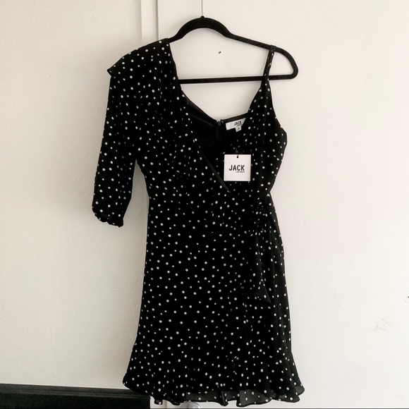 JACK by BB Dakota Black Polka Dot One Sleeve Dress - Picture 2 of 8